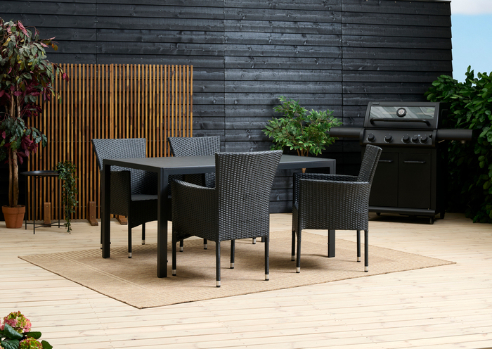 Havestol Bangkok i metal og sort polyrattan - Sunlife